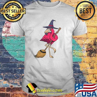 Halloween Flamingo Witch Scary Party Broom T-Shirt