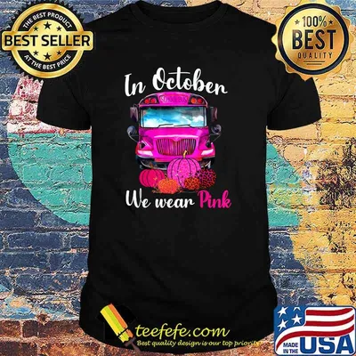 In October We Wear Pink School Bus Breast Cancer Awareness Pumpkin Leopard T-Shirt