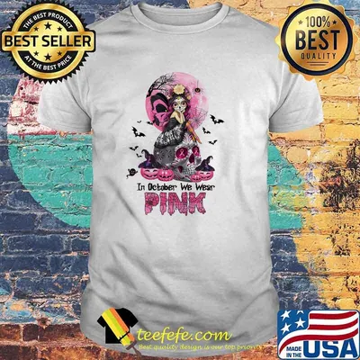 In October We Wear Pink Skull Woman Moon Pumpkin Shirt