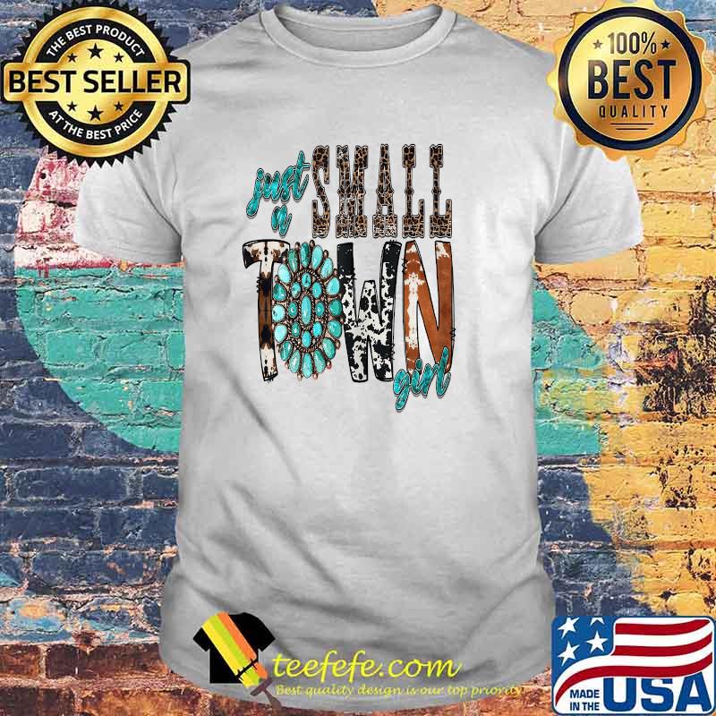 Just Small Town Girl Lepoard Cow Turqoise T-Shirt