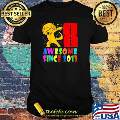 Kids Awesome Since 2013 Dabbing Golden Retriever 8th Birthday Art T-Shirt