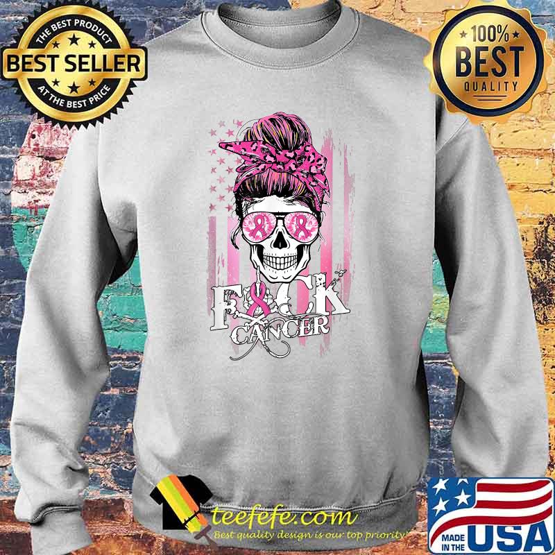 Messy Bun Skull Breast Cancer Awareness Fuck Cancer T-Shirt Sweater Messy Bun Skull Breast Cancer Awareness Fuck Cancer T-Shirt Sweater