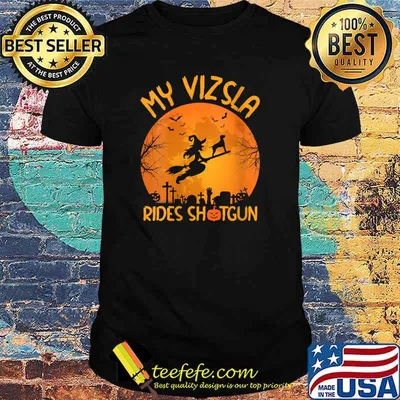 My Vizsla Rides Shotgun Witch Halloween T-Shirt