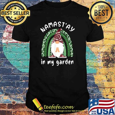 Namast'ay In My Garden Leopard Rainbow Namaste Gnome T-Shirt