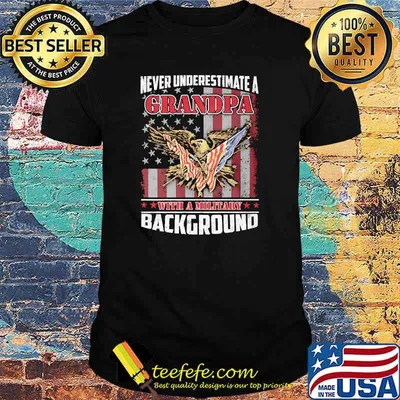 Never underestimate a grandpa with a military background eagle american flag shirt