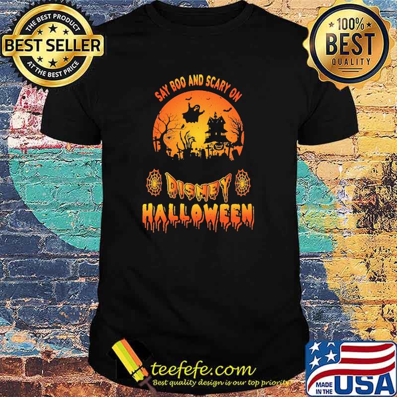 Say boo and scary on disney haloween moon shirt