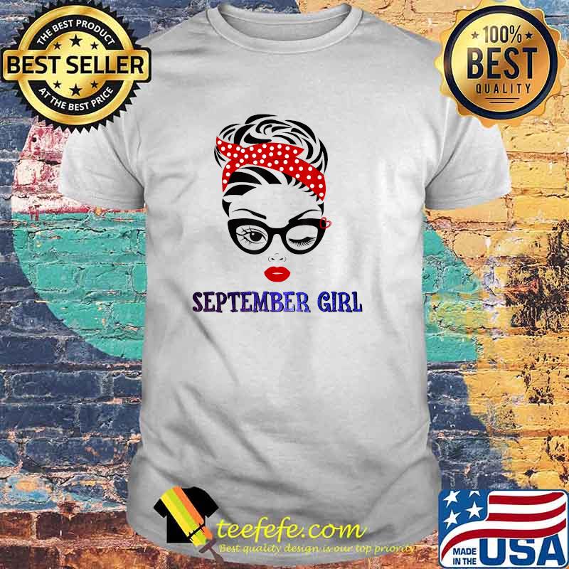 September Girl Woman Face Wink Eyes Leopard Bandana Birthday T-Shirt