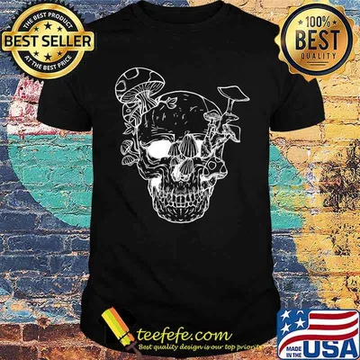 Skull Mushroom Hunter Gothic Tattoo Emo Goth Morel Mushroom T-Shirt