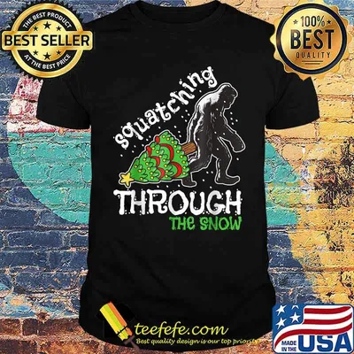 Squatching Through The Snow Bigfoot Christmas Tree T-Shirt