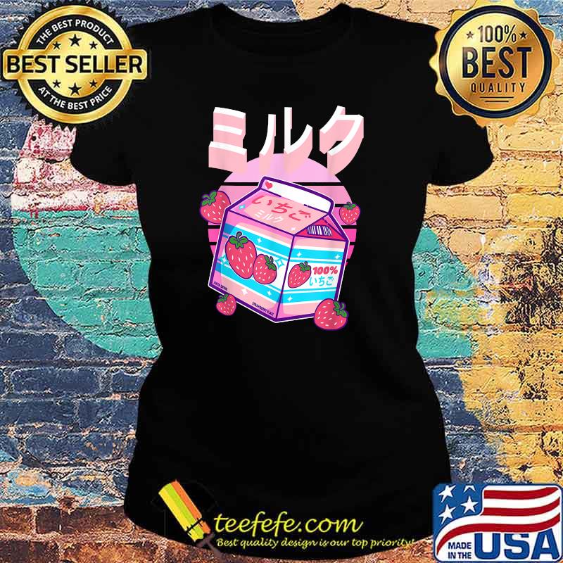 Strawberry Milk Japanese Otaku Anime Kawaii Pink Milk T-Shirt Ladies tee Strawberry Milk Japanese Otaku Anime Kawaii Pink Milk T-Shirt Ladies tee