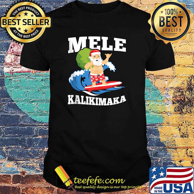 Surfing Santa Mele Kalikimaka Hawaiian Christmas Design T-Shirt