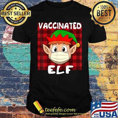Vaccinated Elf Mask Red Plaid Matching Family Xmas Christmas T-Shirt