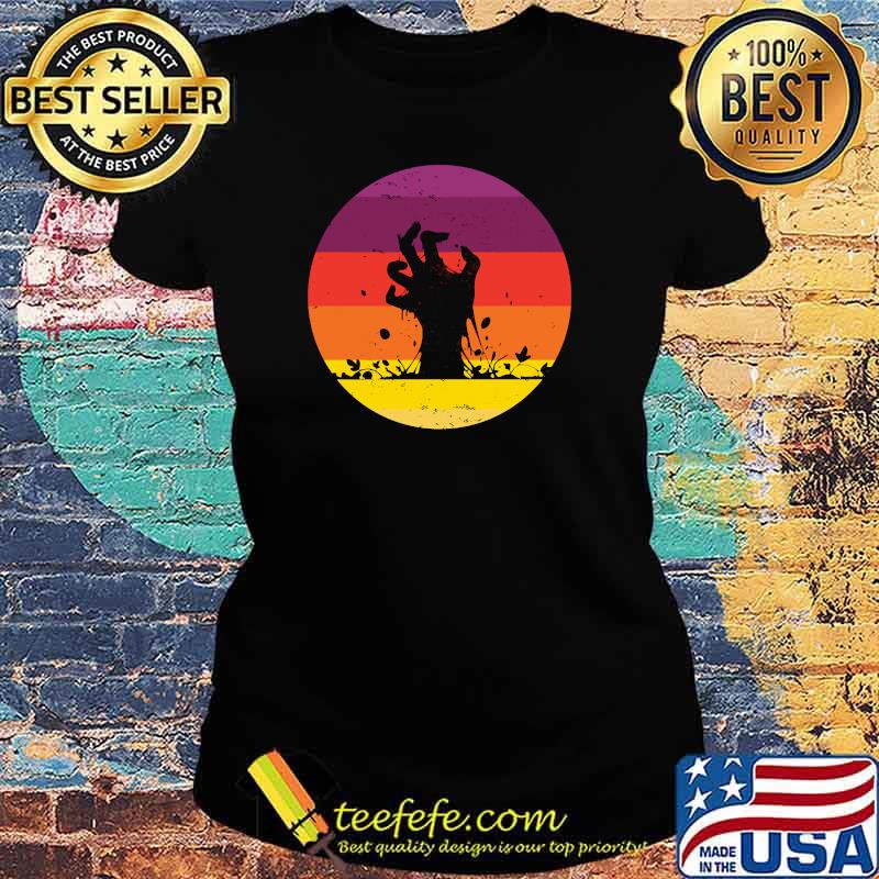 Vintage Retro Sunset Halloween Zombie Hand Scary Costume T-Shirt Ladies tee Vintage Retro Sunset Halloween Zombie Hand Scary Costume T-Shirt Ladies tee