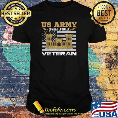 Vintage US Army Combat Engineer Veteran Flag T-Shirt