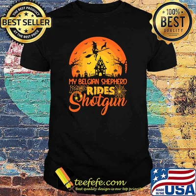 Vintage Witch My Belgian Shepherd Rides Shotgun Halloween T-shirt