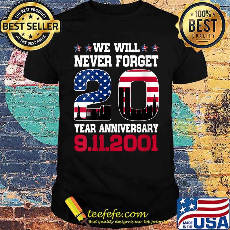 We Will Never Forget 911 20th Anniversary Patriot Day USA Flag V-Neck T-Shirt