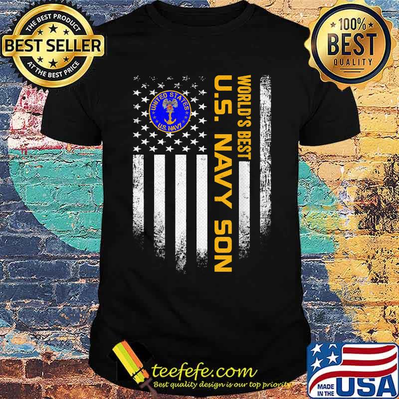 World's Best US Navy Son Vintage USA American Flag T-Shirt