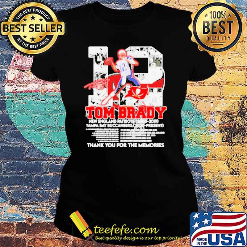 12 Tom Brady New England Patriots 2000 2019 Tampa Bay Buccaneers 2020 present thank you for the memories 2022 s Ladies tee 12 Tom Brady New England Patriots 2000 2019 Tampa Bay Buccaneers 2020 present thank you for the memories 2022 s Ladies tee