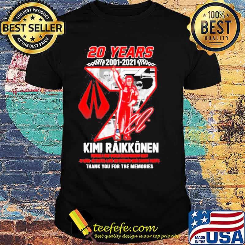 20 years 2001 2021 Kimi Raikkonen thank you for the memories signatures shirt