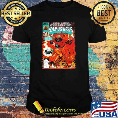 8 bits in a 16 bit metroid super hero samus wars shirt