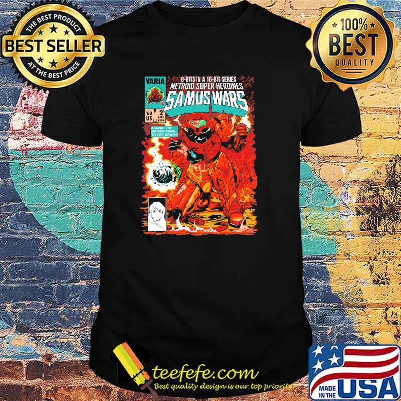 8 bits in a 16 bit metroid super hero samus wars shirt