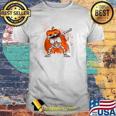 A Halloween Boys Kids Dabbing Skeleton Scary Pumpkin Blood Moon T-Shirt