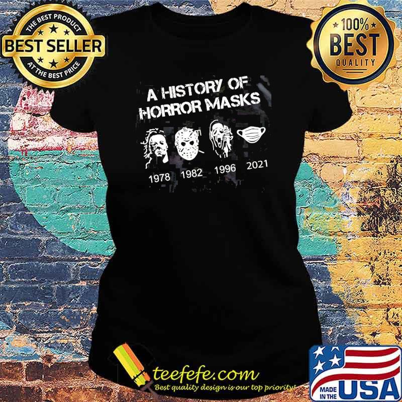 A History Of Horror Masks Michael Myers 1978 Jason Voorhees 1982 Ghostface 1996 Facemask 2021 s Ladies tee A History Of Horror Masks Michael Myers 1978 Jason Voorhees 1982 Ghostface 1996 Facemask 2021 s Ladies tee