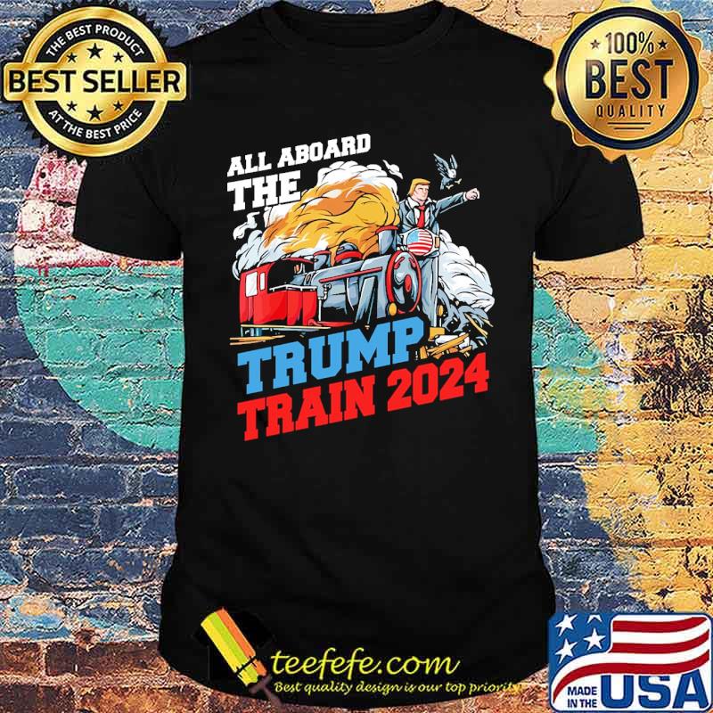 All aboard the trump train 2024 usa flag shirt