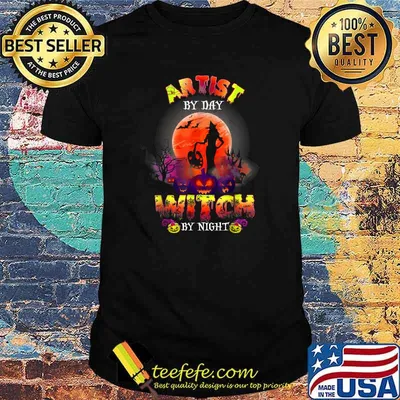 Artist By Day Witch By Night Blood Moon Halloween Pumpkin T-Shirt