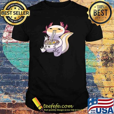 Axolotl eating Ramen anime Japanese T-Shirt