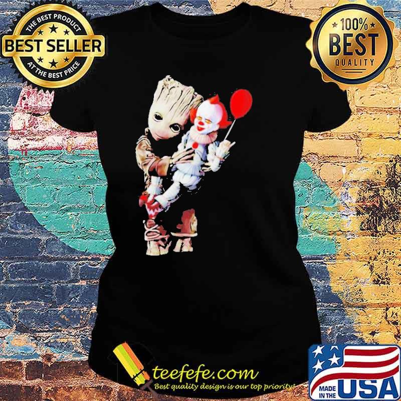 Baby Groot hug Pennywise Halloween s Ladies tee Baby Groot hug Pennywise Halloween s Ladies tee