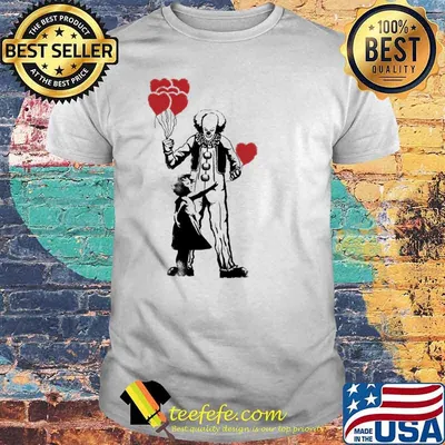 Bansky clown holding balloon heart shirt