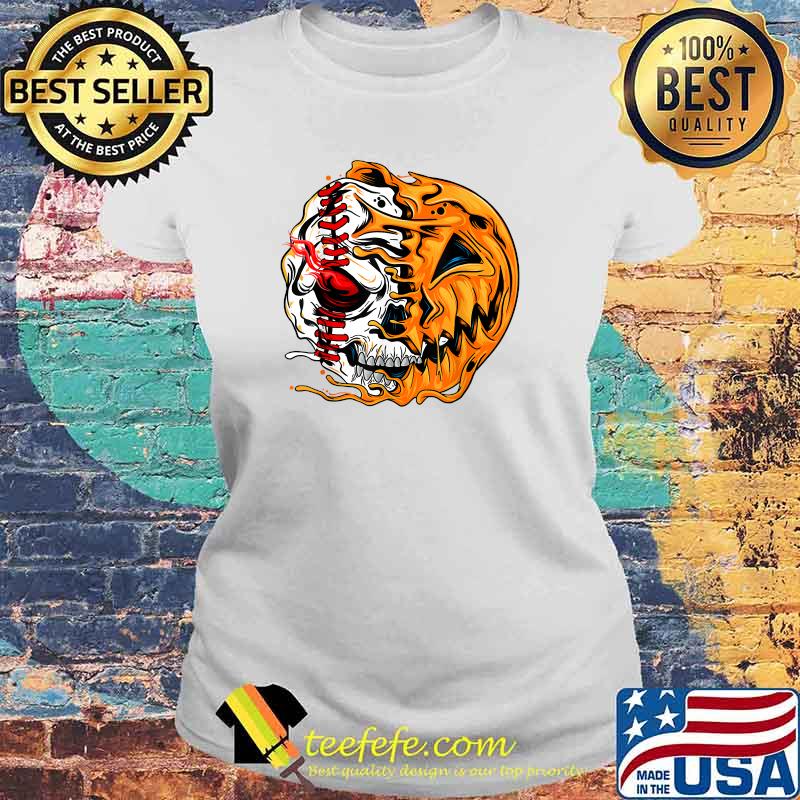 Baseball Player Halloween Pumpkin Skeleton Skull T-Shirt Laides tee Baseball Player Halloween Pumpkin Skeleton Skull T-Shirt Laides tee