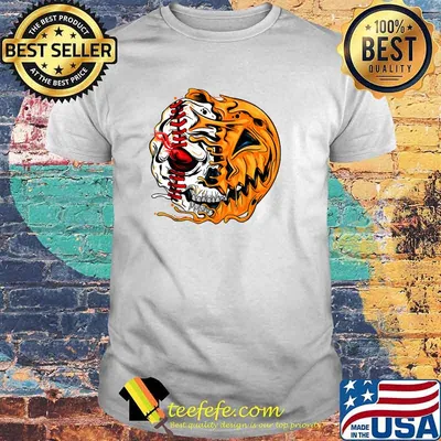 Baseball Player Halloween Pumpkin Skeleton Skull T-Shirt