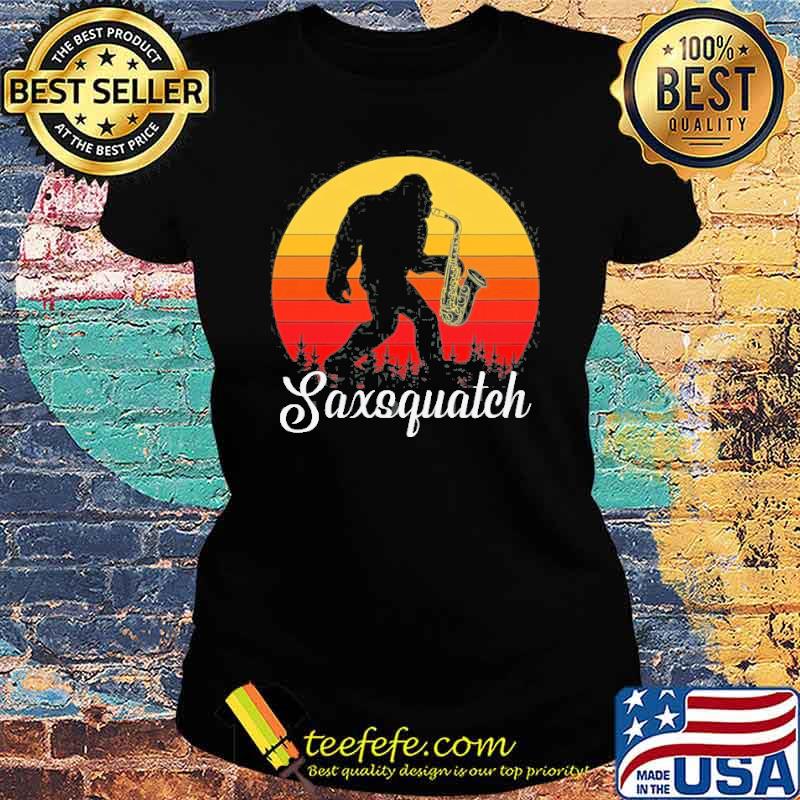 Bigfoot Saxsquatch Vintage Sunset SHirt Ladies tee Bigfoot Saxsquatch Vintage Sunset SHirt Ladies tee