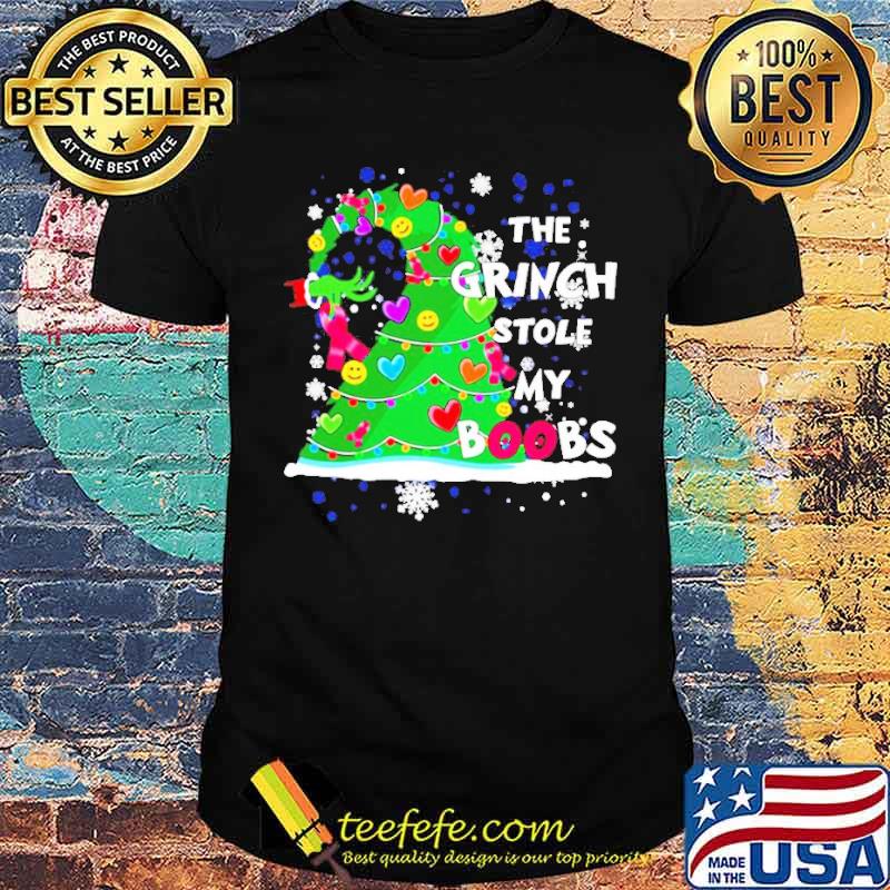 Breast cancer awareness christmas tree the Grinch stole my boobs shirt