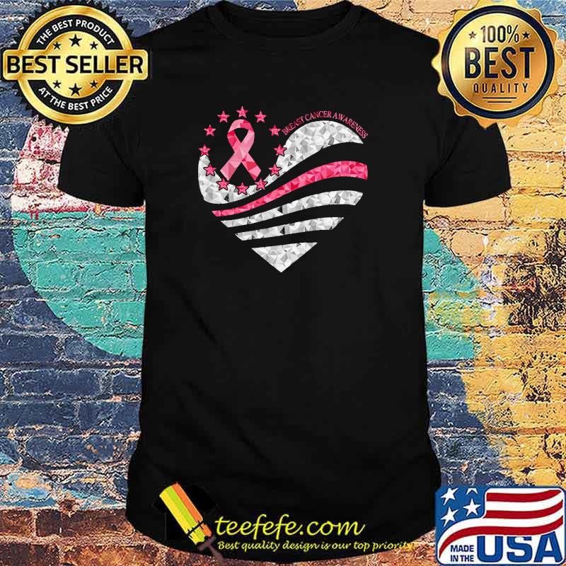 Breast cancer awareness heart usa flag shirt