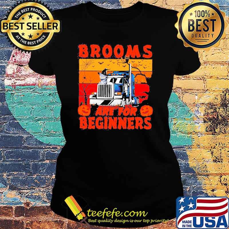 Brooms are for beginners trucker Cat Halloween vintage s Ladies tee Brooms are for beginners trucker Cat Halloween vintage s Ladies tee