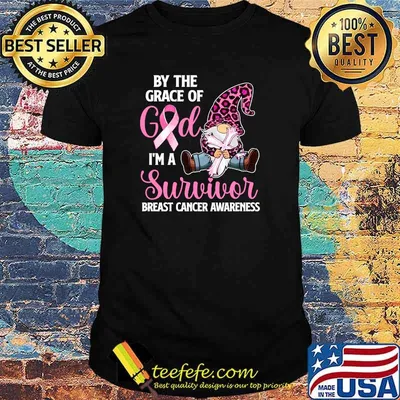 By The Grace Of God I'm A Survivor Breast Cancer Cross Pink Ribbon Leopard Gnome T-Shirt