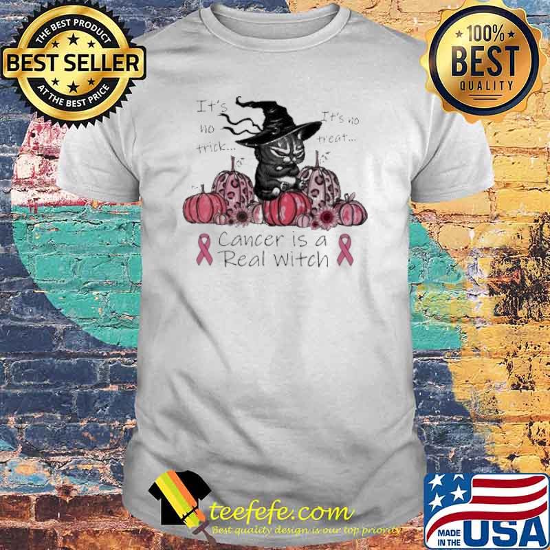 Cancer Is A Real Witch Breast Cancer Awareness Its No Trick Its No Treat Grumpy Cat And Pumpkin Shirt