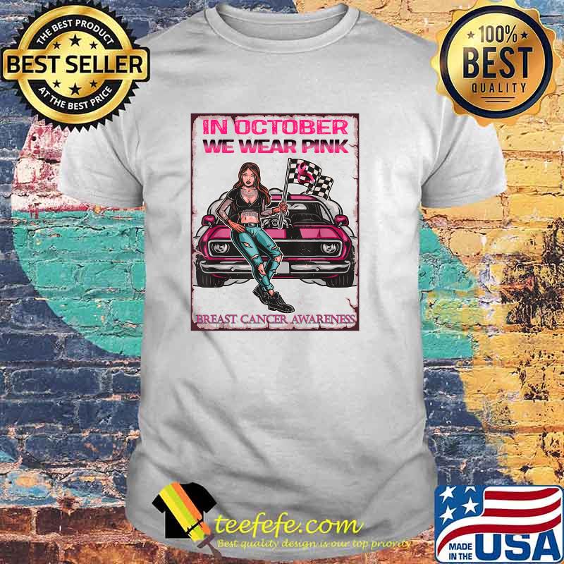 Car Racing Girl Breast Cancer Awareness Month Girls T-Shirt
