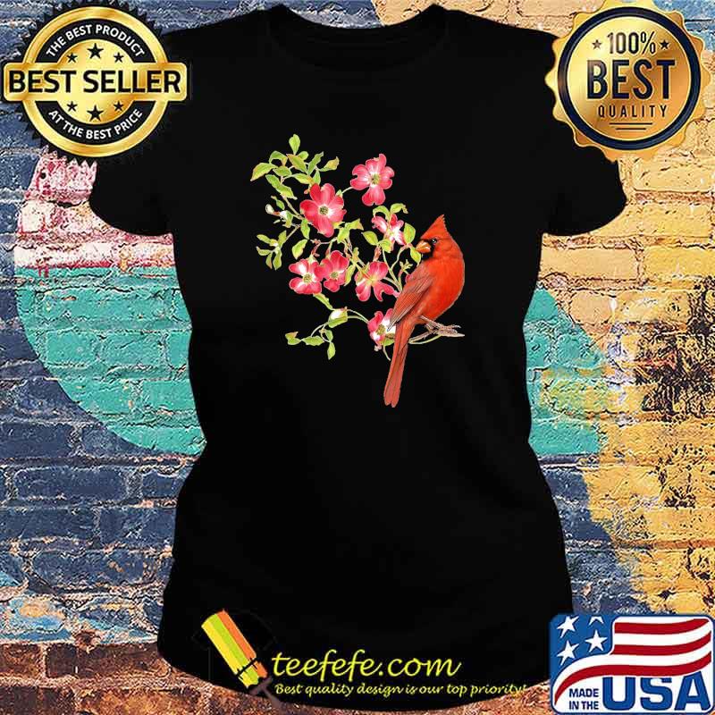 Cardinal Bird And Pink Flowering s Ladies tee Cardinal Bird And Pink Flowering s Ladies tee
