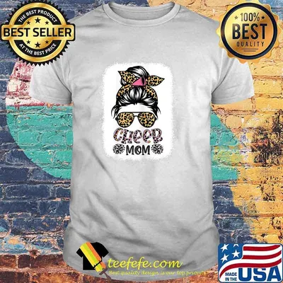 Cheer Mom Leopard Messy Bun Cheerleader Bleached T-Shirt