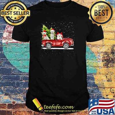 Christmas Maltese Dog Lover Santa Hat Ride Red Truck Xmas T-Shirt