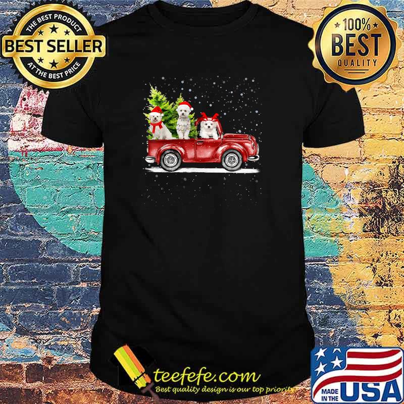 Christmas Maltese Dog Lover Santa Hat Ride Red Truck Xmas T-Shirt