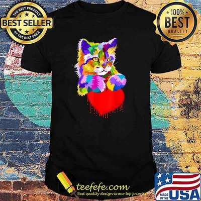 Colorful Cat for Kitten Lovers Kitty Adoption Dripping Heart T-Shirt