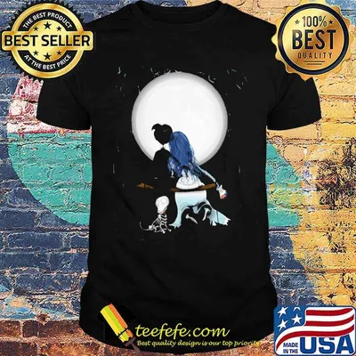 Corpse bride love watching moon with skeleton dog shirt