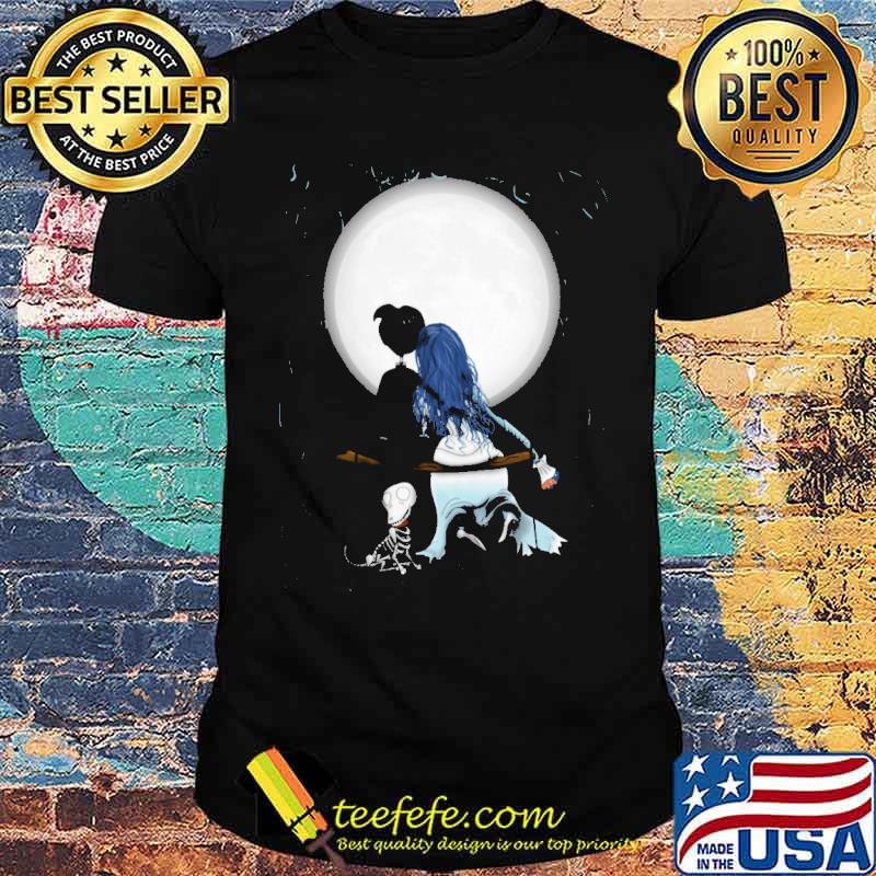 Corpse bride love watching moon with skeleton dog shirt