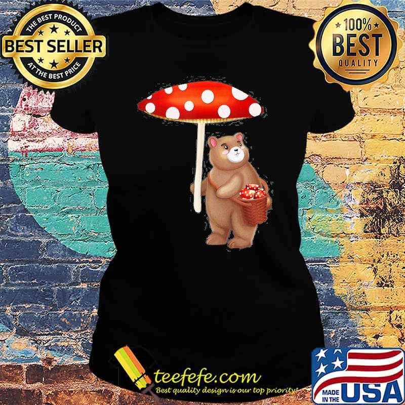 Cottagecore Aesthetic Foraging Bear With Mushroom Umbrella Shirt Ladies tee Cottagecore Aesthetic Foraging Bear With Mushroom Umbrella Shirt Ladies tee