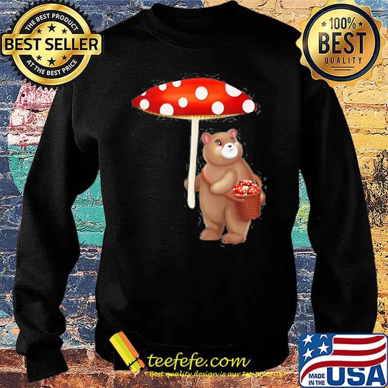 Cottagecore Aesthetic Foraging Bear With Mushroom Umbrella Shirt Sweater Cottagecore Aesthetic Foraging Bear With Mushroom Umbrella Shirt Sweater